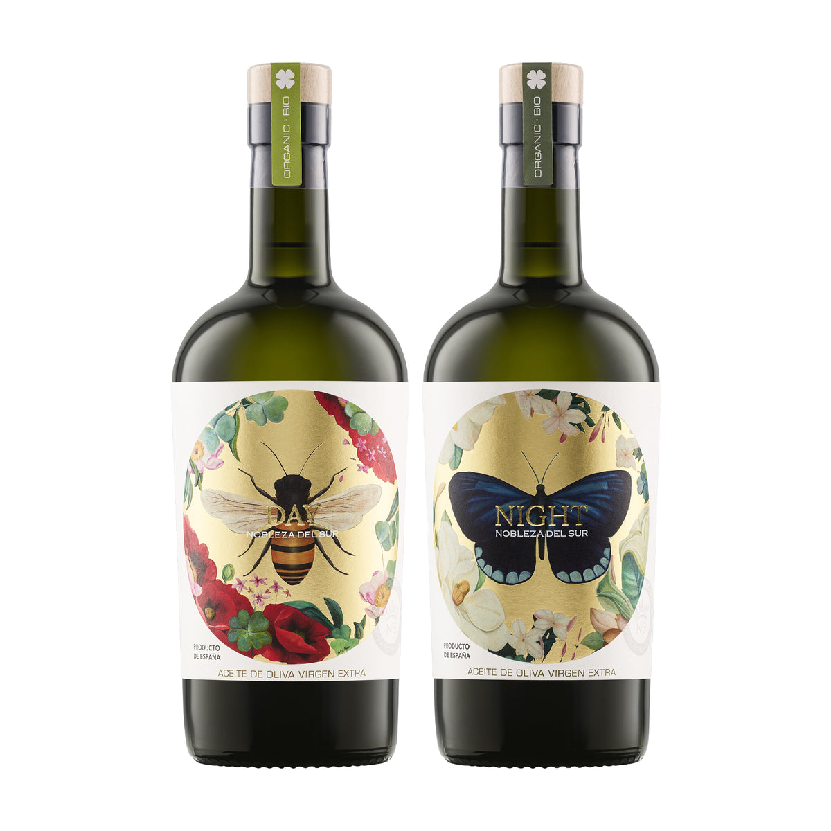 Nobleza Del Sur Organic Duo with two 500ml Andalusian olive oil bottles.