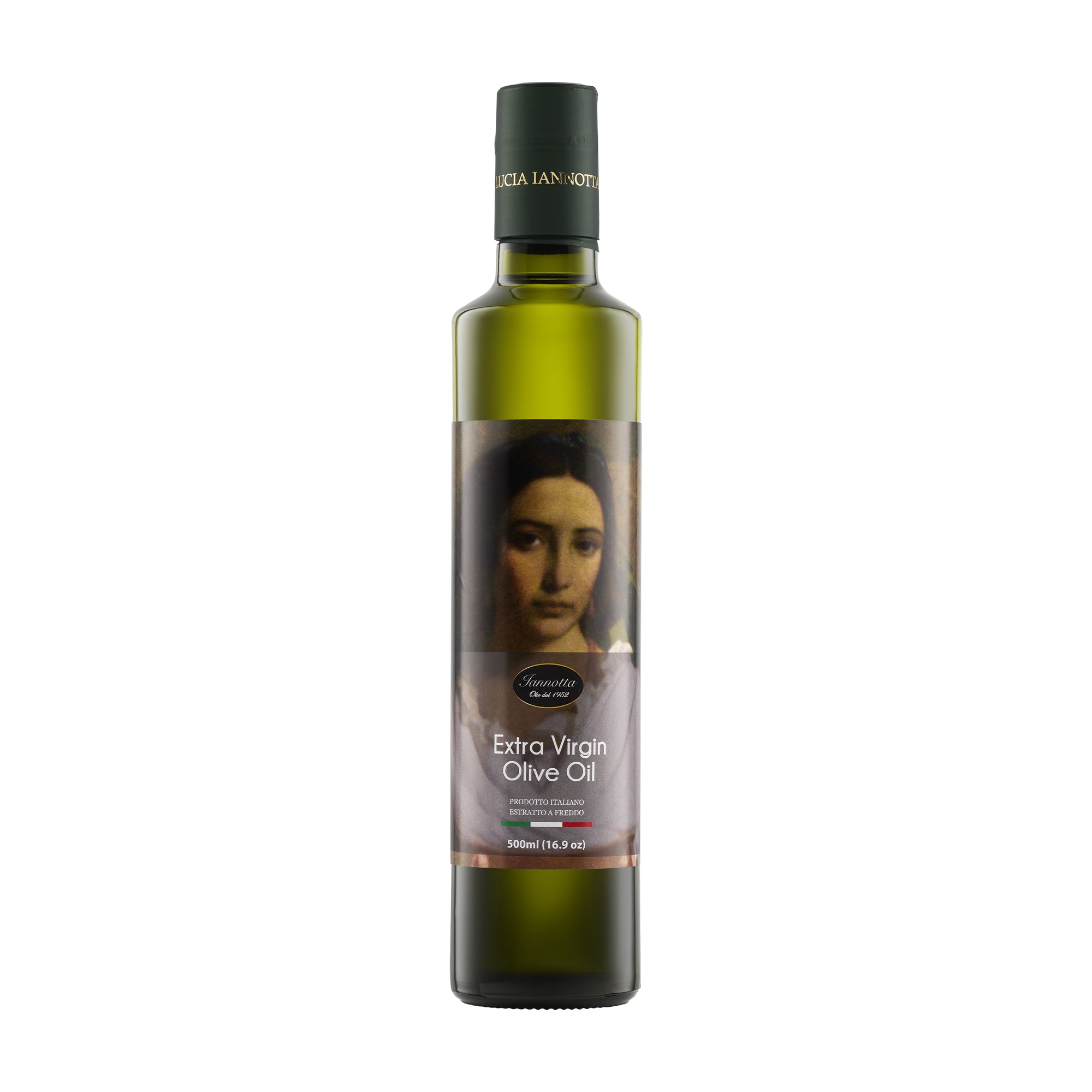 500 ml bottle of Iannotta Extra Virgin Olive Oil from Lazio, Italy.