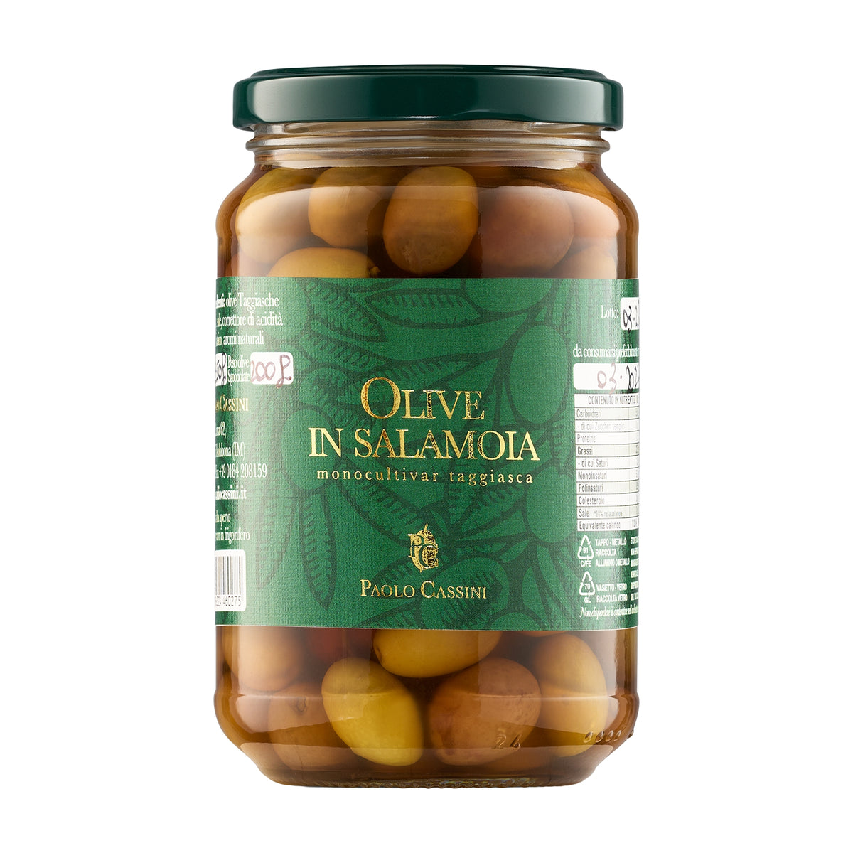 350g jar of Paolo Cassini Taggiasca Olives in Brine from Italy.
