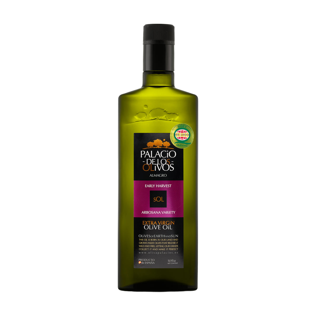 500 ml bottle of Palacio de los Olivos Arbosana extra virgin olive oil.