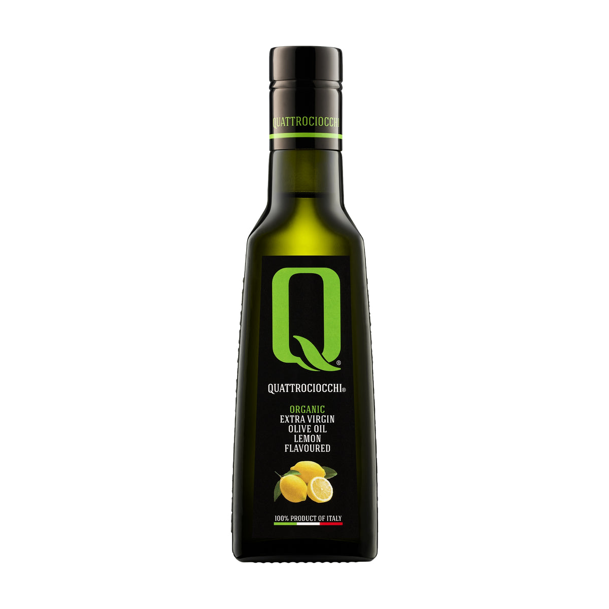 250 ml bottle of Quattrociocchi Lemon flavored extra virgin olive oil from Lazio, Italy.