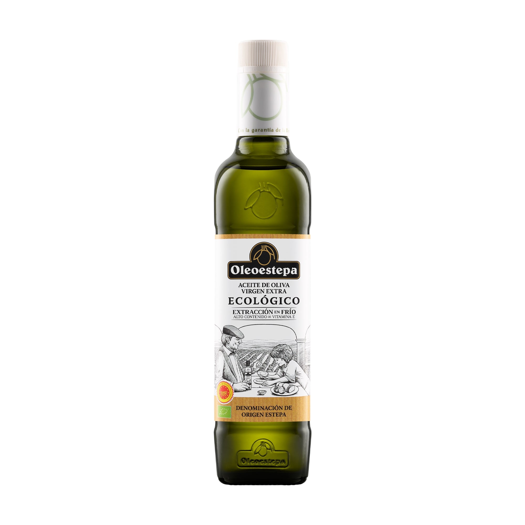 500 ml bottle of Oleoestepa Organic extra virgin olive oil from Andalusia, Spain.