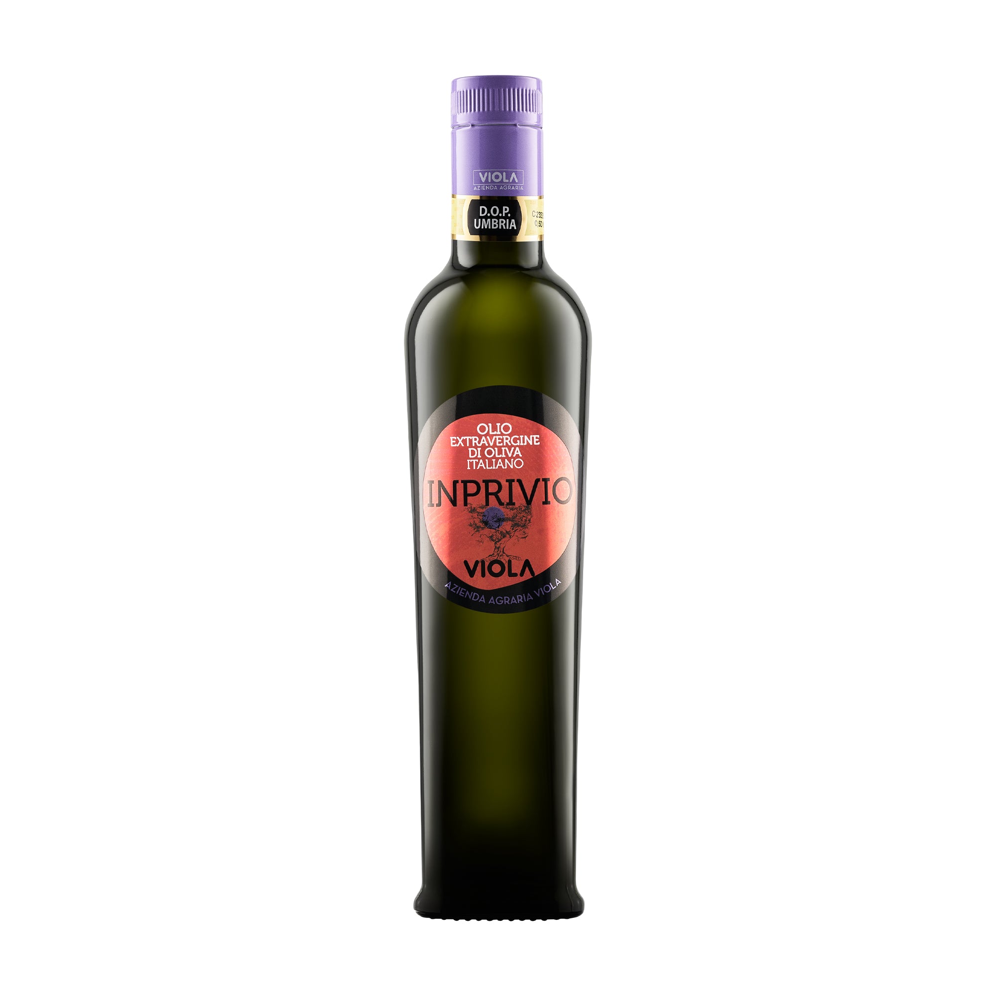 Viola Inprivio 500 ml extra virgin olive oil bottle from Umbria, Italy.