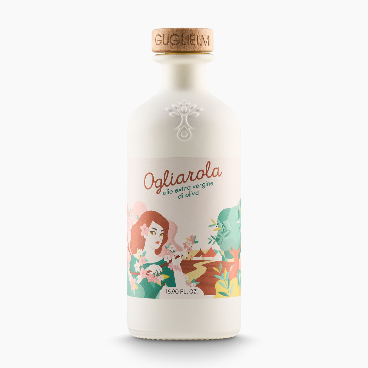 500 ml Guglielmi Le Monocultivar Ogliarola extra virgin olive oil bottle from Puglia, Italy.