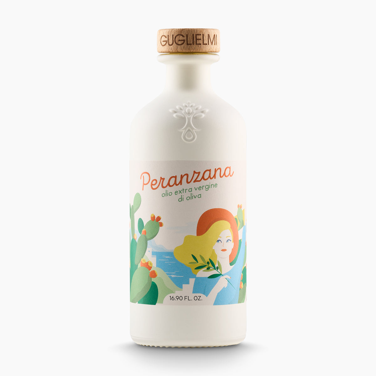 500 ml bottle of Guglielmi Le Monocultivar Peranzana extra virgin olive oil.