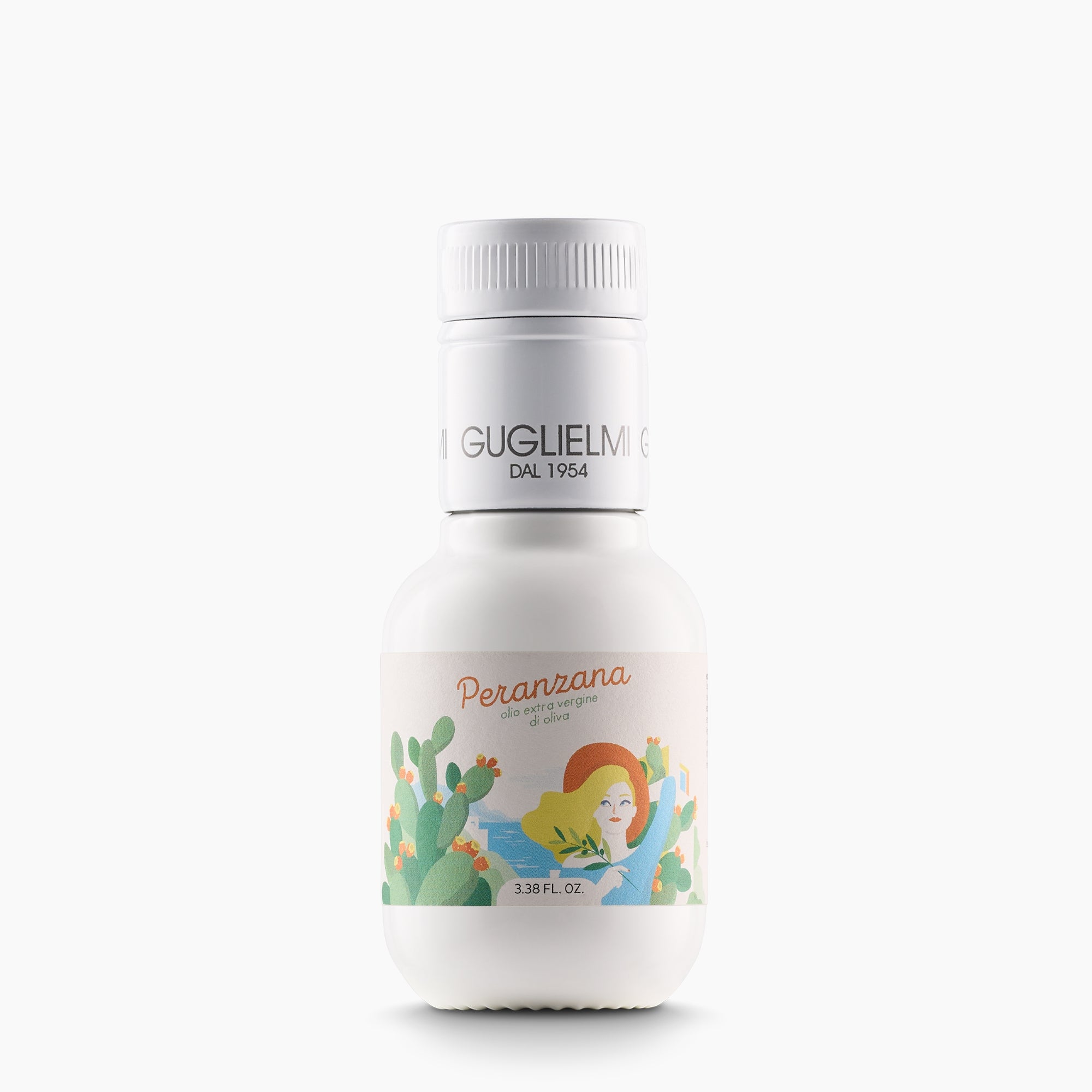 100 ml bottle of Guglielmi Le Monocultivar Peranzana extra virgin olive oil.