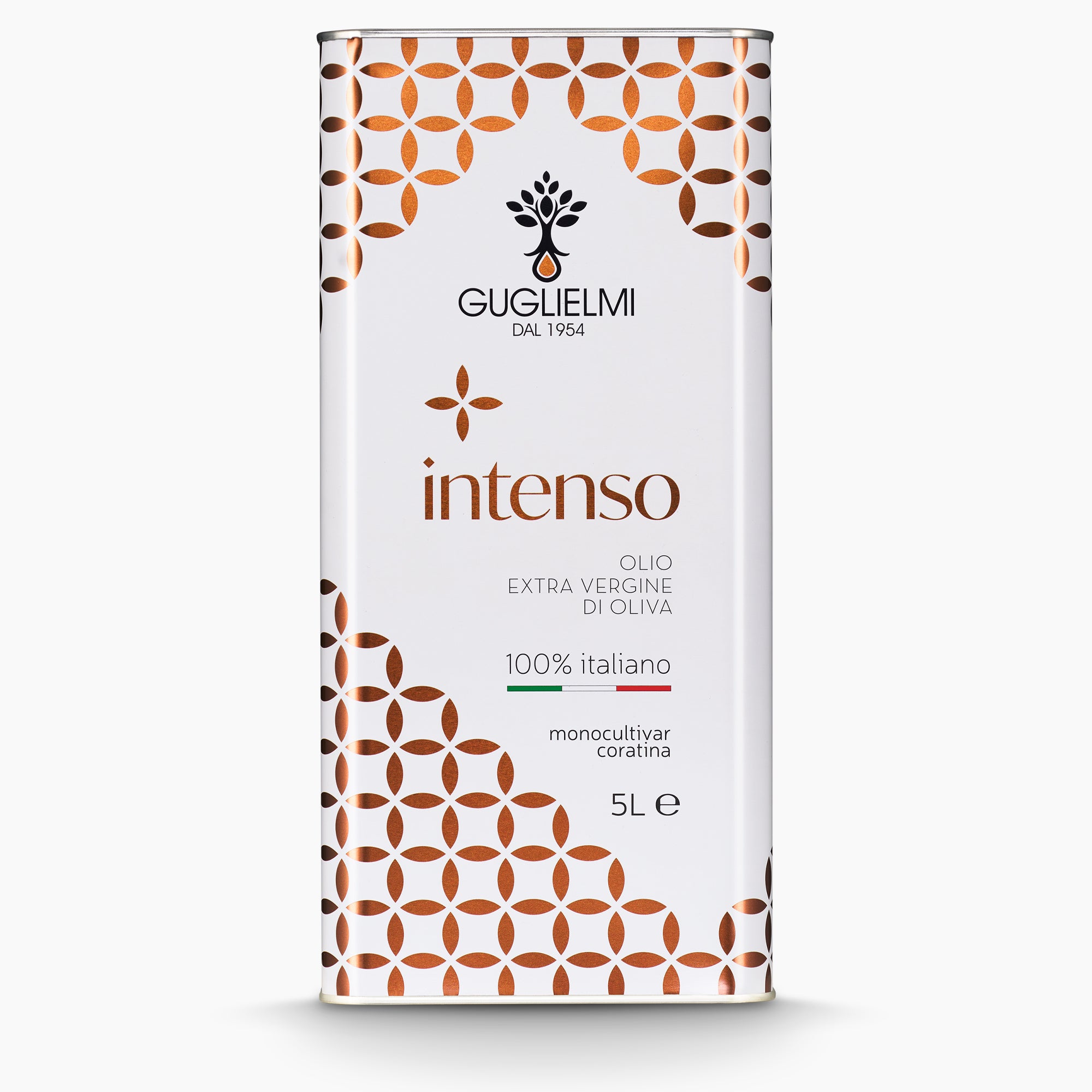 Guglielmi Intenso 5L extra virgin olive oil tin from Puglia, Italy.
