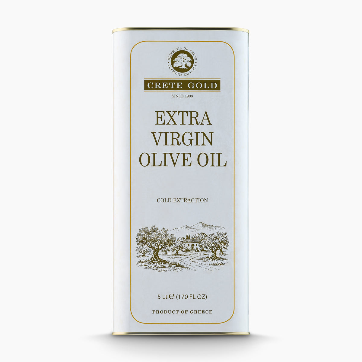 Crete Gold 5L extra virgin olive oil tin, from Greece.