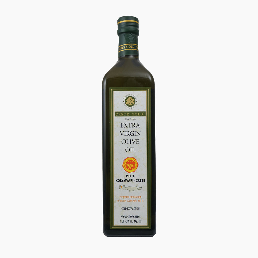 1L bottle of Crete Gold PDO Kolymvari extra virgin olive oil from Crete, Greece.