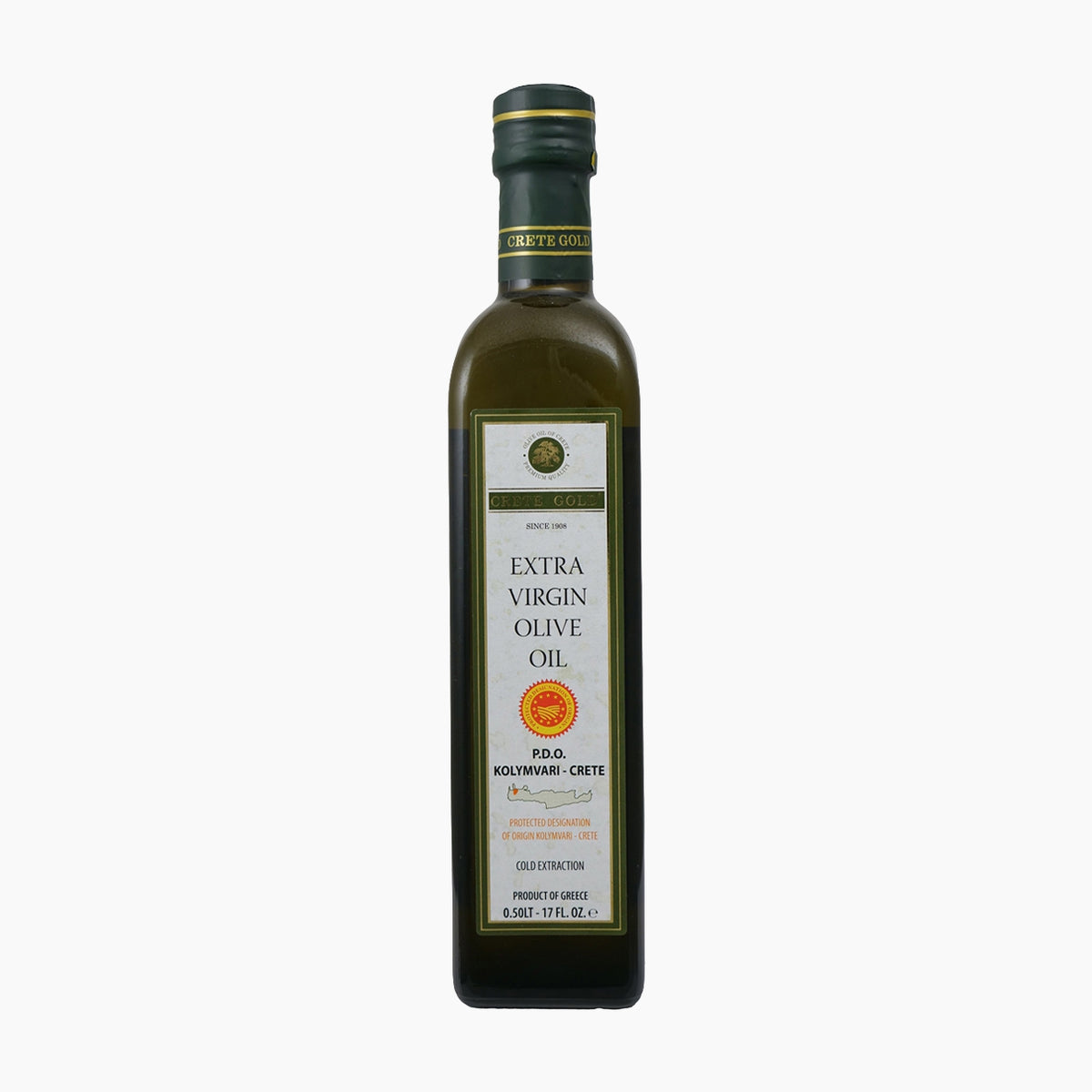 500 ml bottle of Crete Gold PDO Kolymvari extra virgin olive oil from Crete, Greece.