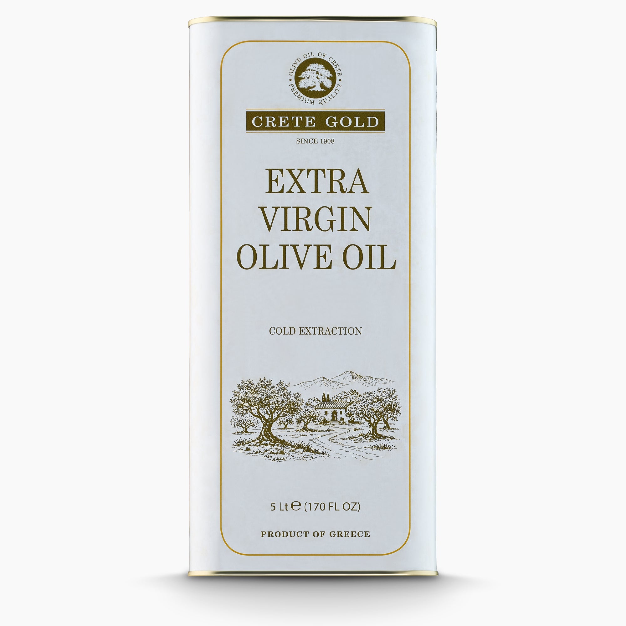 Crete Gold 5L extra virgin olive oil tin, from Greece.
