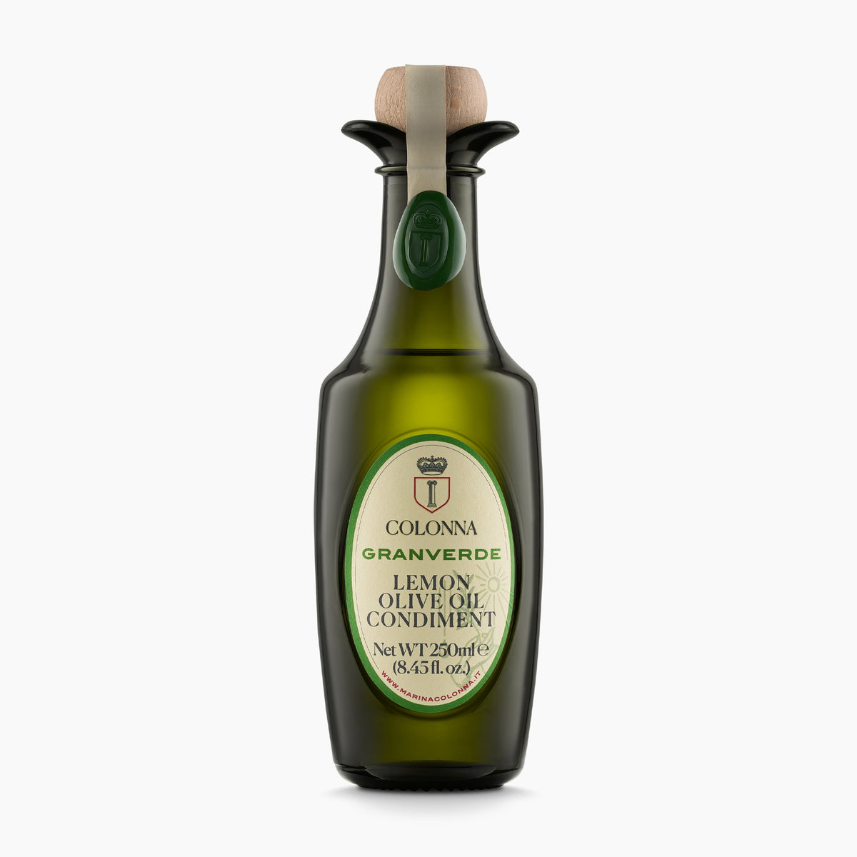 250 ml bottle of Colonna Granverde Lemon extra virgin olive oil from Molise, Italy.