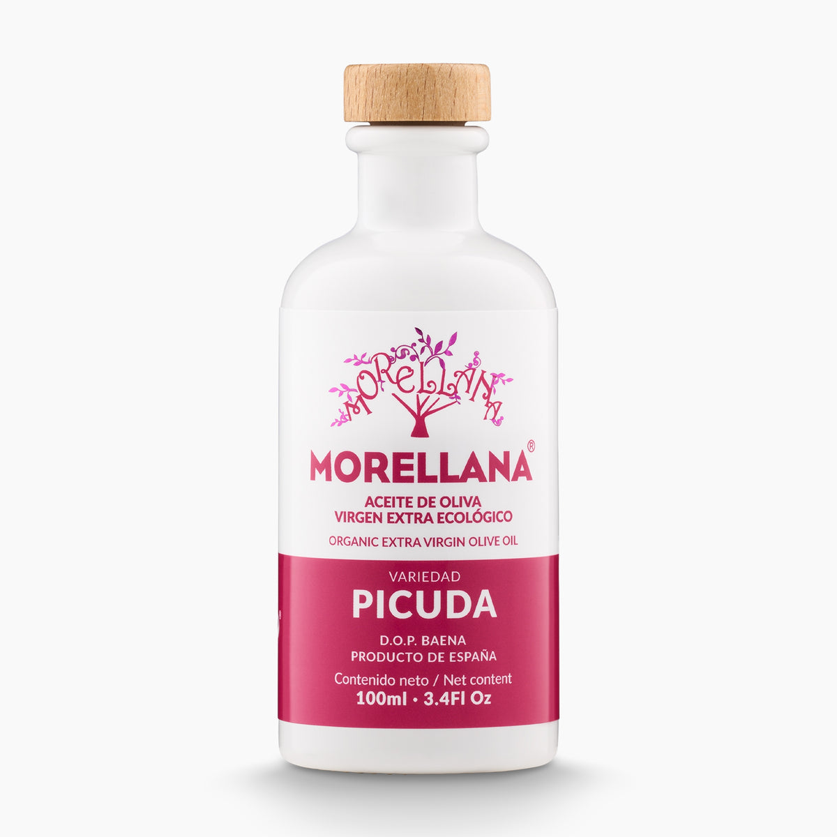 Morellana Organic Picuda DOP Baena extra virgin olive oil in a 100 ml bottle.