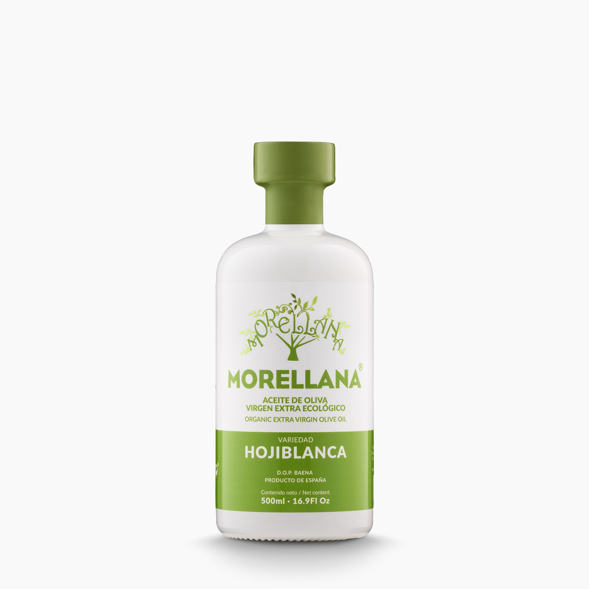 Morellana Organic Hojiblanca DOP Baena extra virgin olive oil, 500 ml bottle.