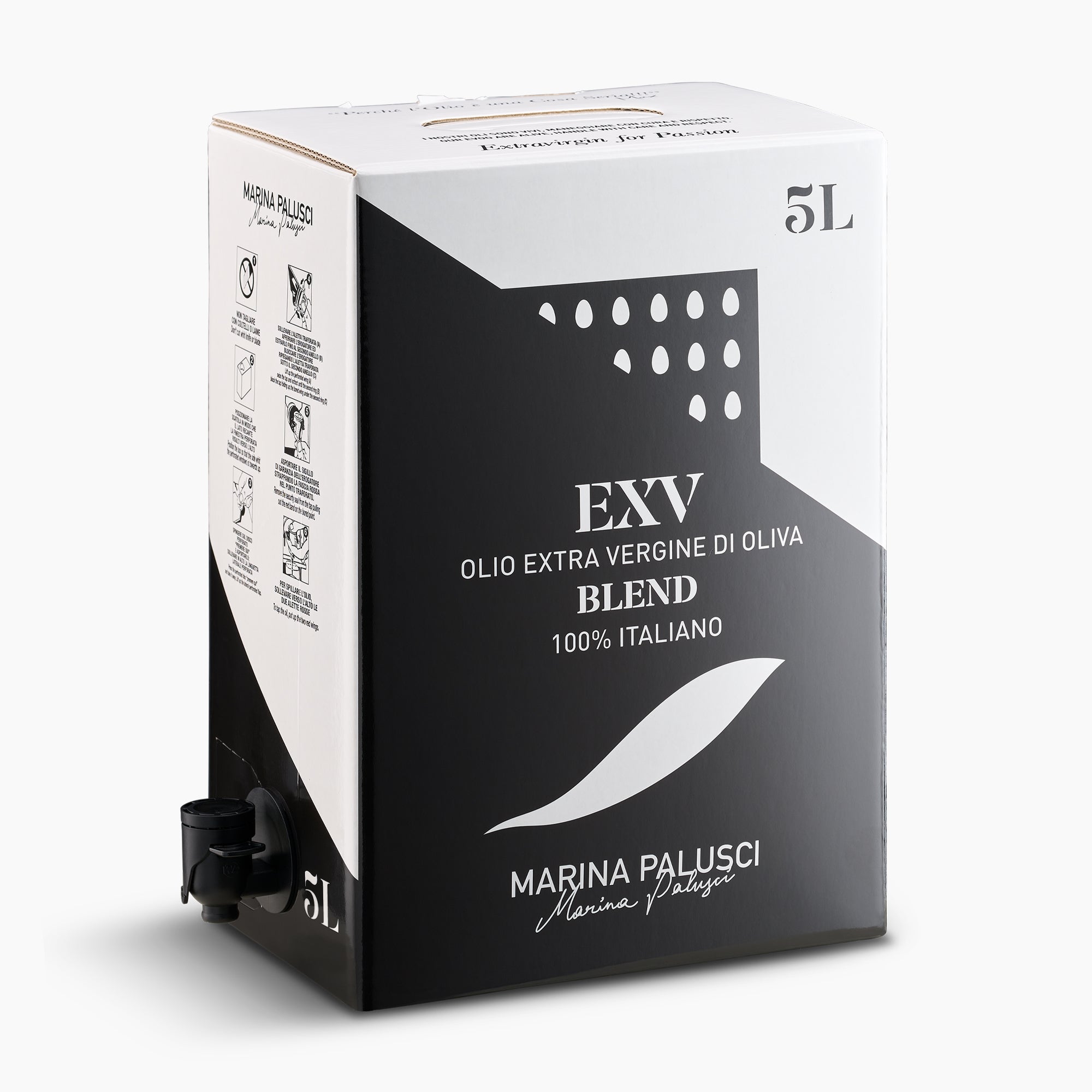 Marina Palusci L'Extravergine 5L Bag-in-Box with dispensing spout extended.