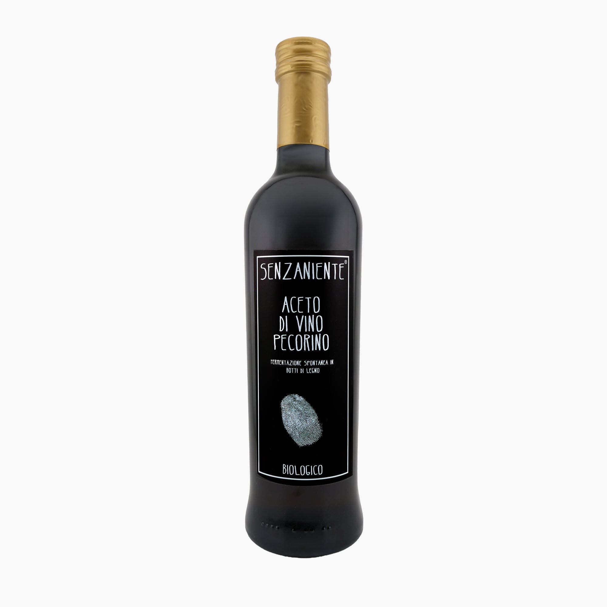 500 ml bottle of Marina Palusci Senzaniente Organic Pecorino Wine Vinegar.