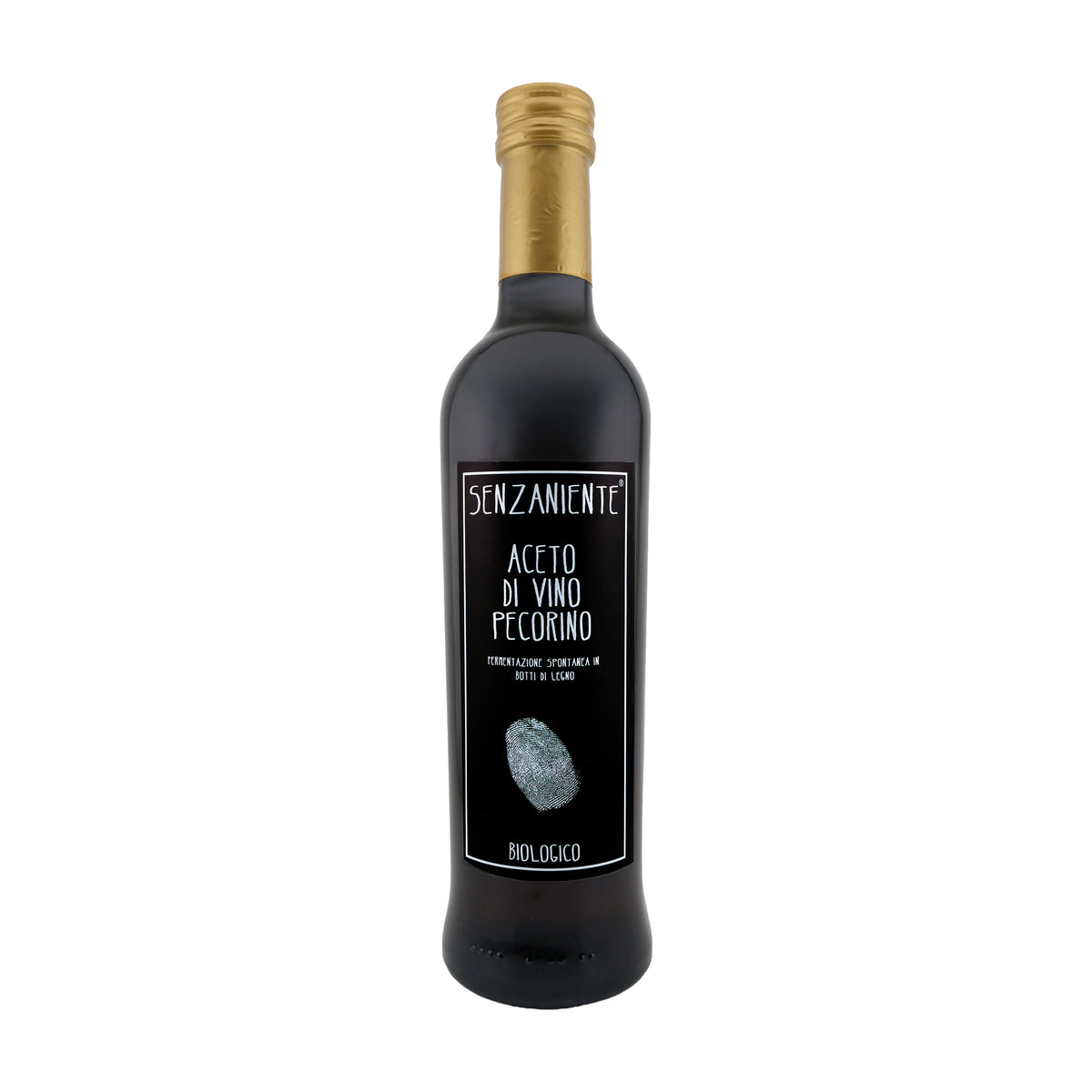 500 ml bottle of Marina Palusci Senzaniente Organic Pecorino Wine Vinegar.