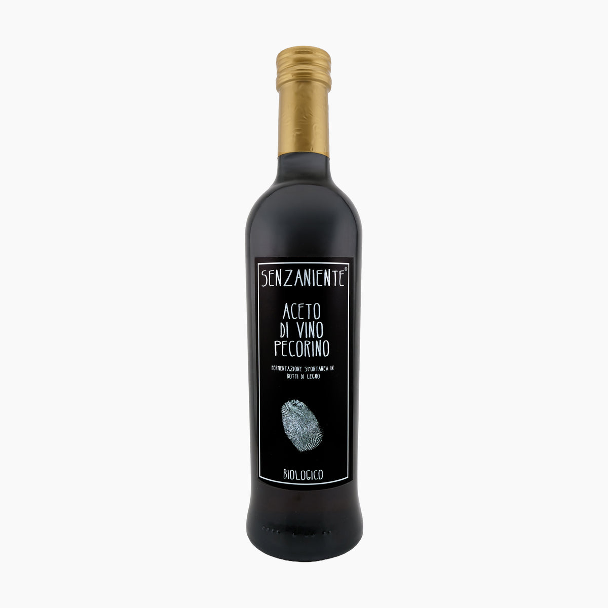 500 ml bottle of Marina Palusci Senzaniente Organic Pecorino Wine Vinegar.