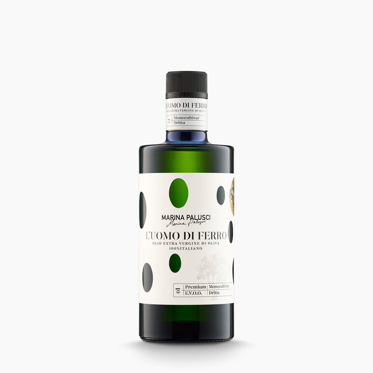 Marina Palusci L'Uomo di Ferro 500ml extra virgin olive oil bottle from Abruzzo, Italy.