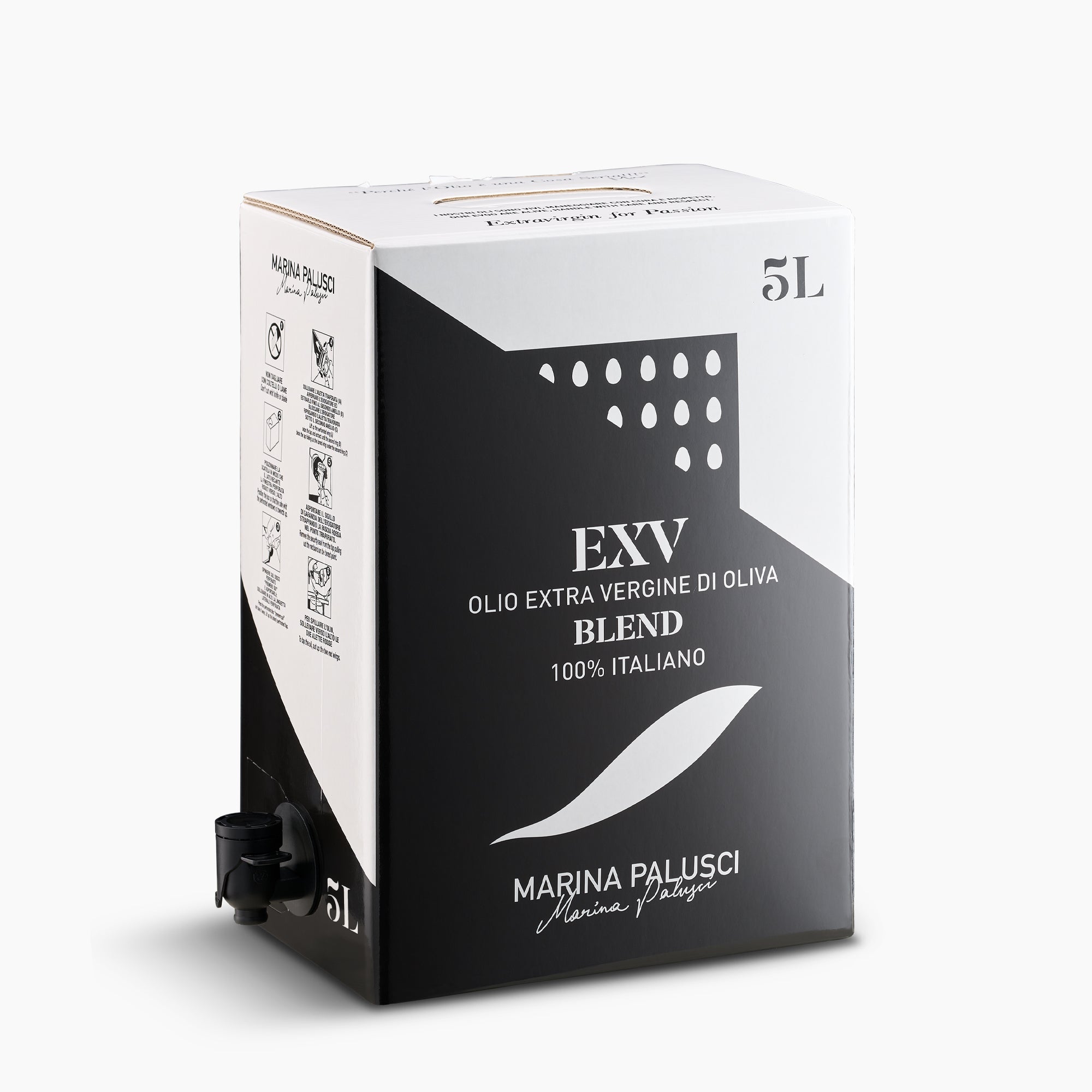 Marina Palusci L'Extravergine 5L Bag-in-Box with dispensing spout extended.