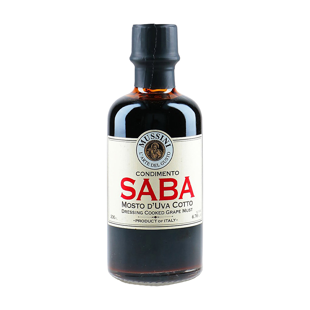 200 ml bottle of Mussini Saba Cooked Grape Must Condiment.