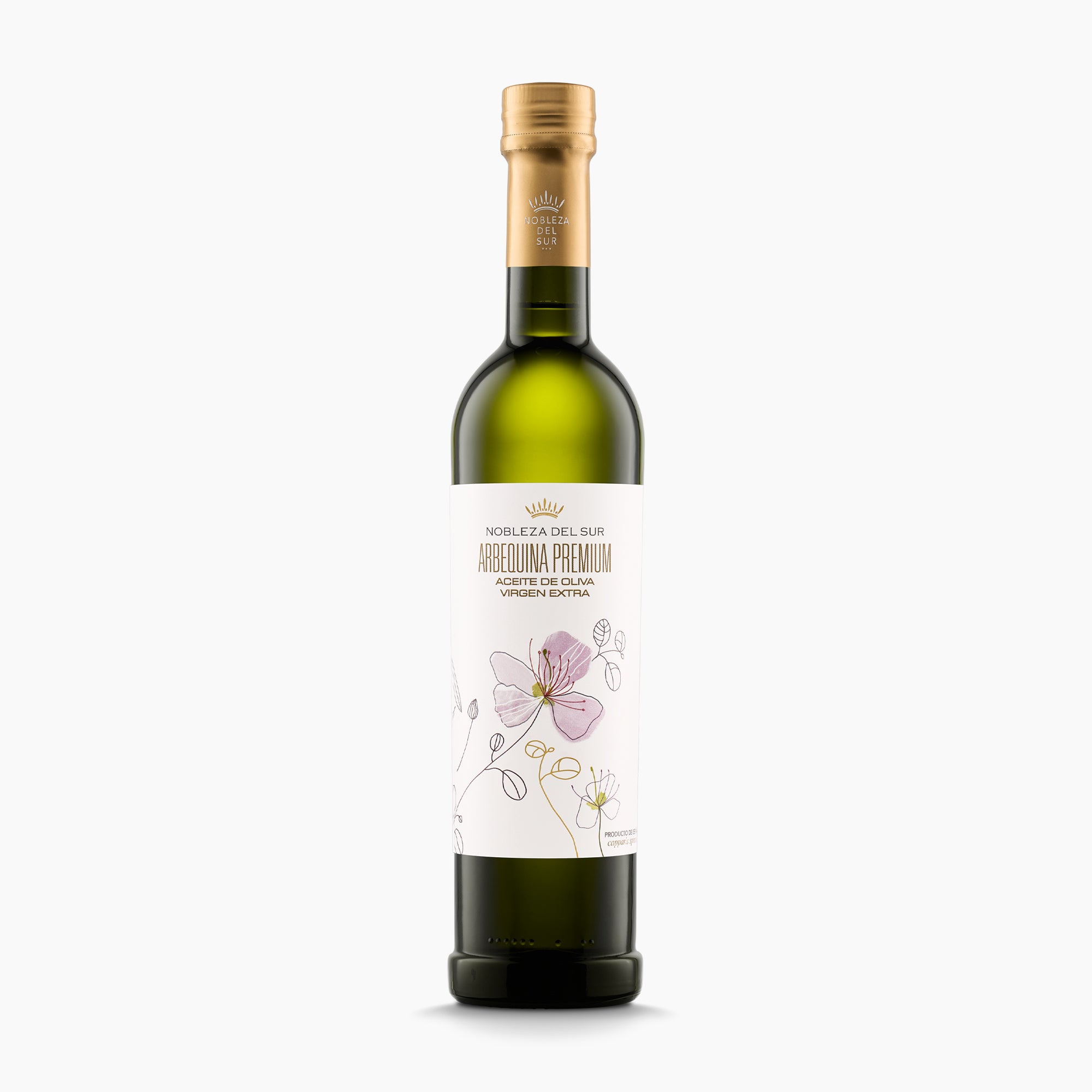 500 ml bottle of Nobleza del Sur Arbequina Premium extra virgin olive oil.