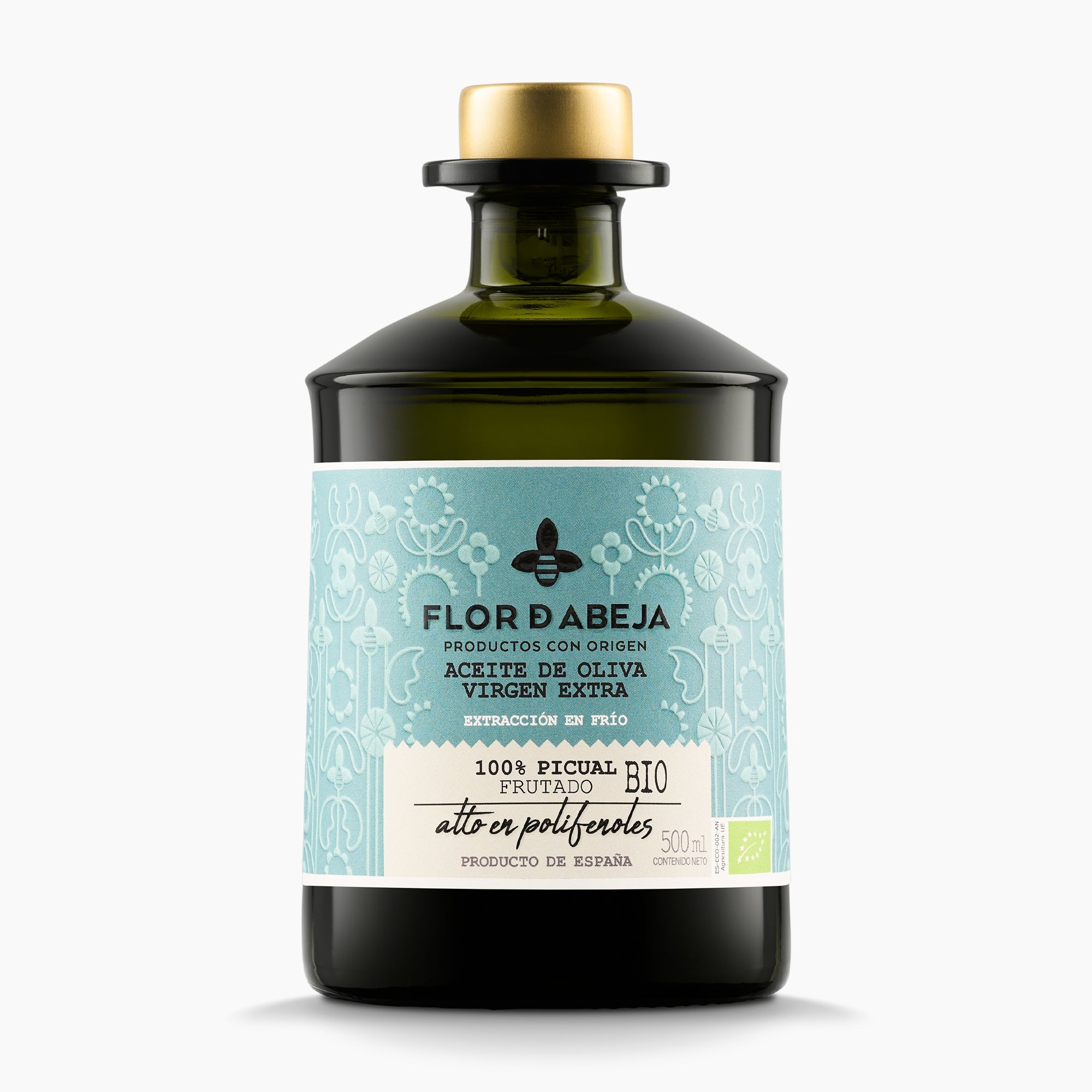 500 ml bottle of Nobleza del Sur Flor de Abeja Organic Picual extra virgin olive oil.