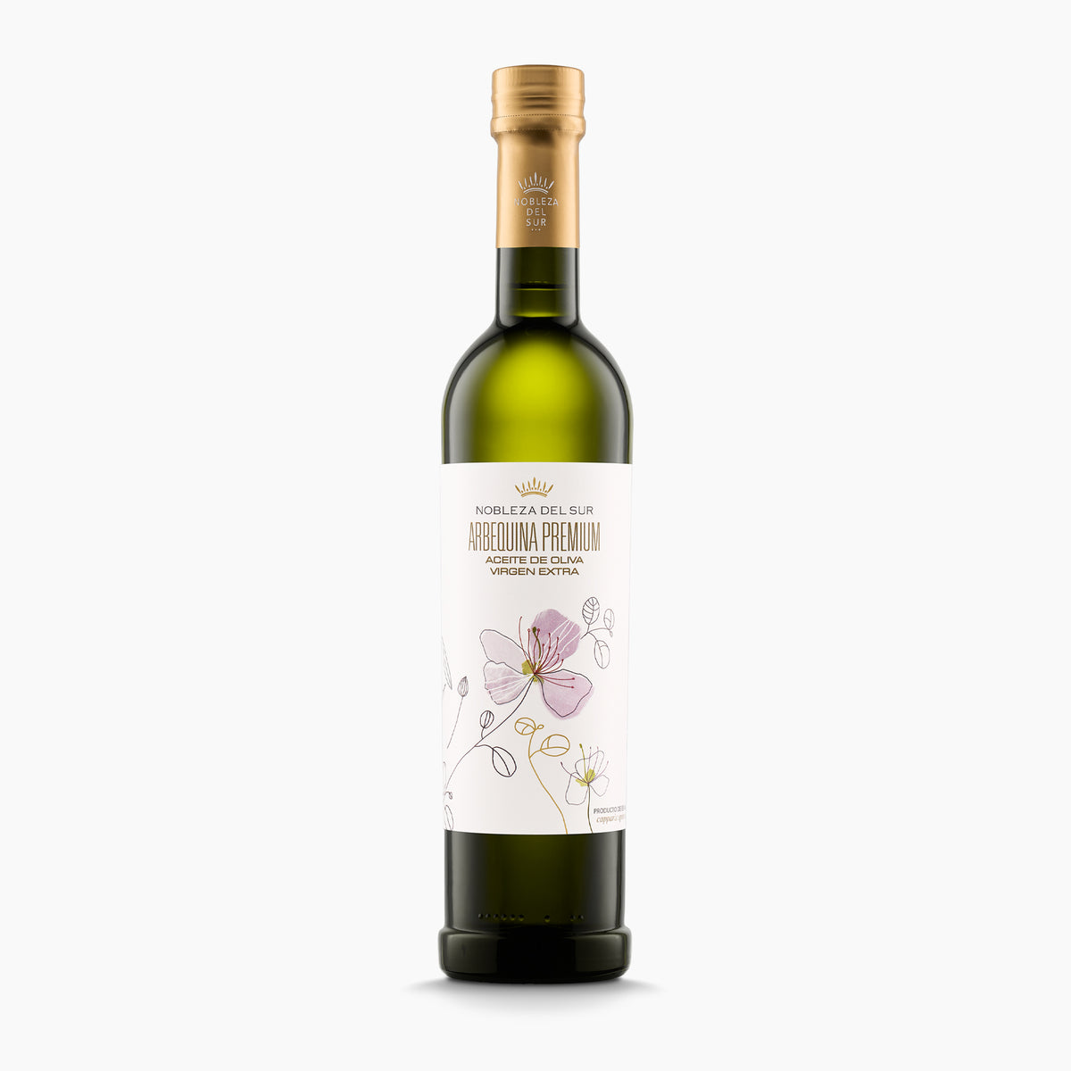 500 ml bottle of Nobleza del Sur Arbequina Premium extra virgin olive oil.