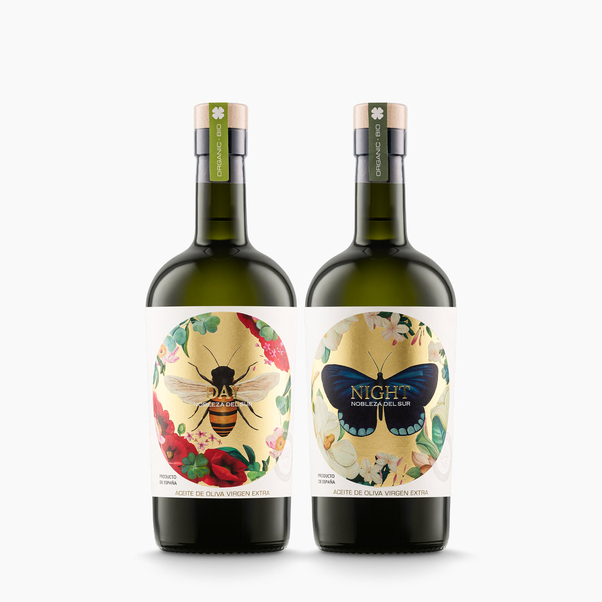 Nobleza Del Sur Organic Duo with two 500ml Andalusian olive oil bottles.