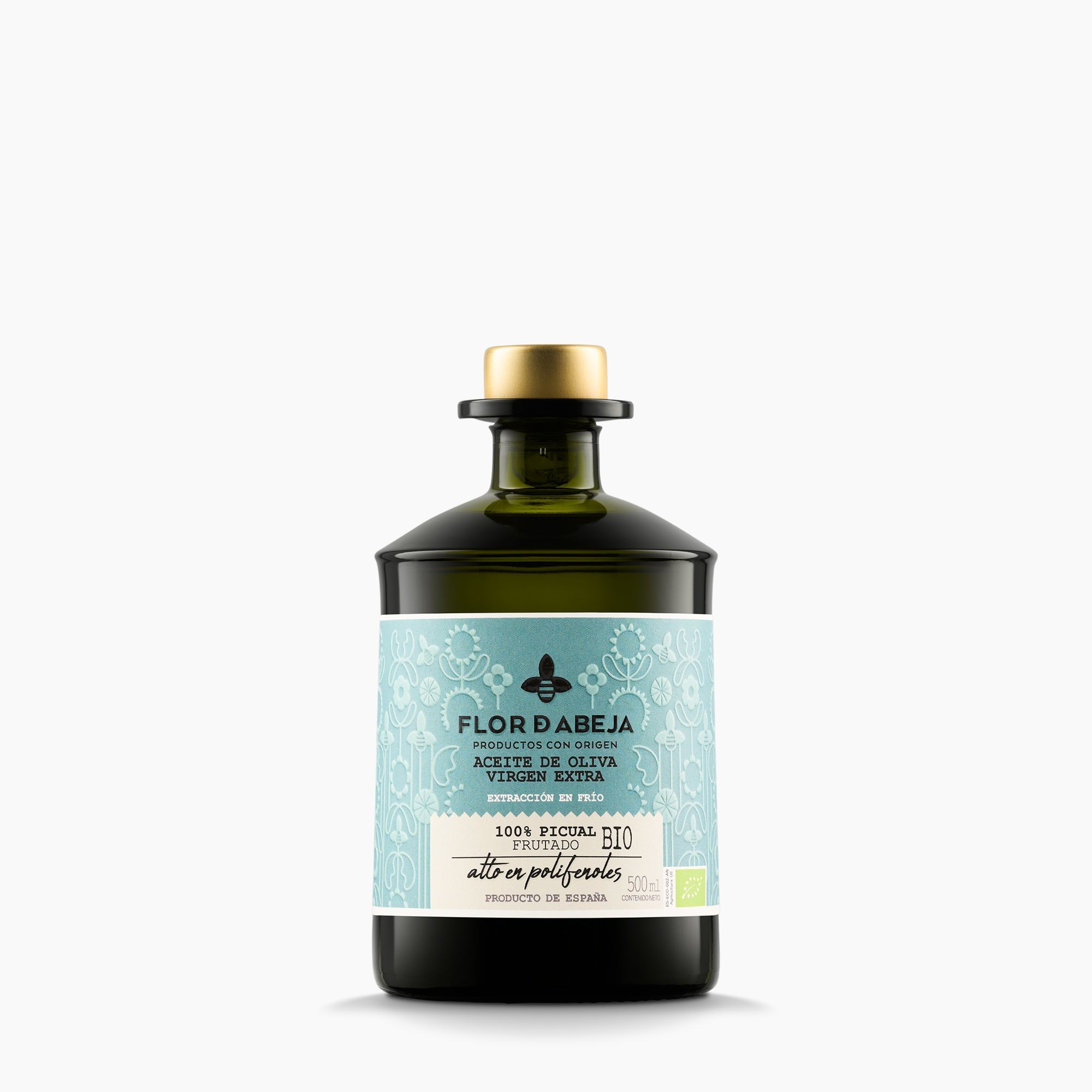 500 ml bottle of Nobleza del Sur Flor de Abeja Organic Picual extra virgin olive oil.