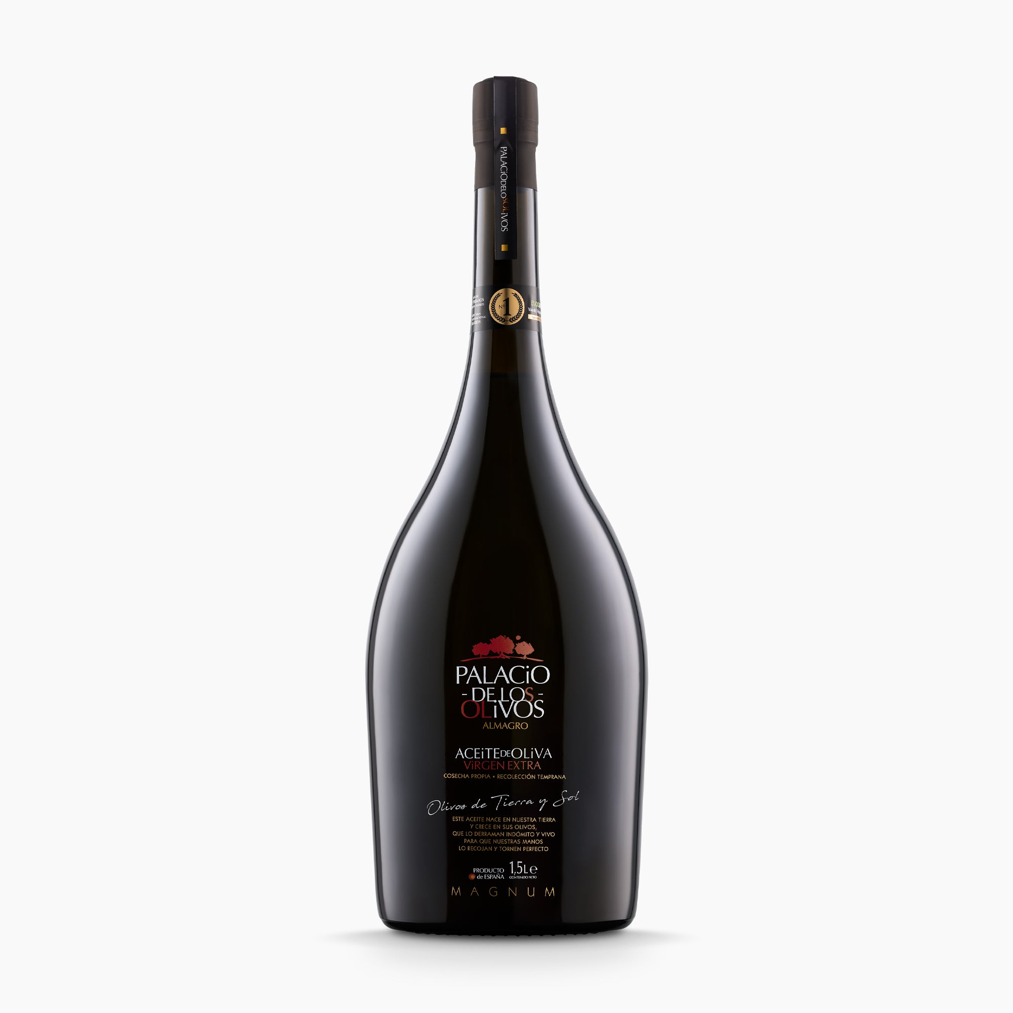 1.5L bottle of Palacio de los Olivos Picual Magnum extra virgin olive oil.