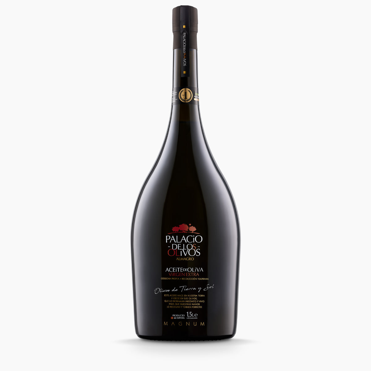 1.5L bottle of Palacio de los Olivos Picual Magnum extra virgin olive oil.