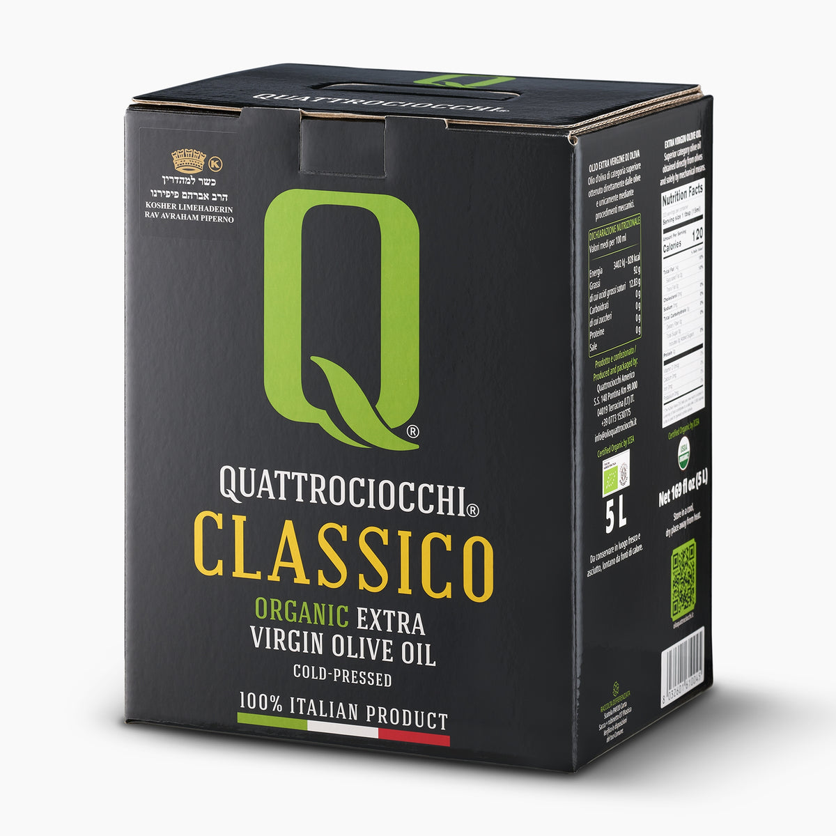 Angled view of Quattrociocchi Classico Organic 5L bag-in-box.