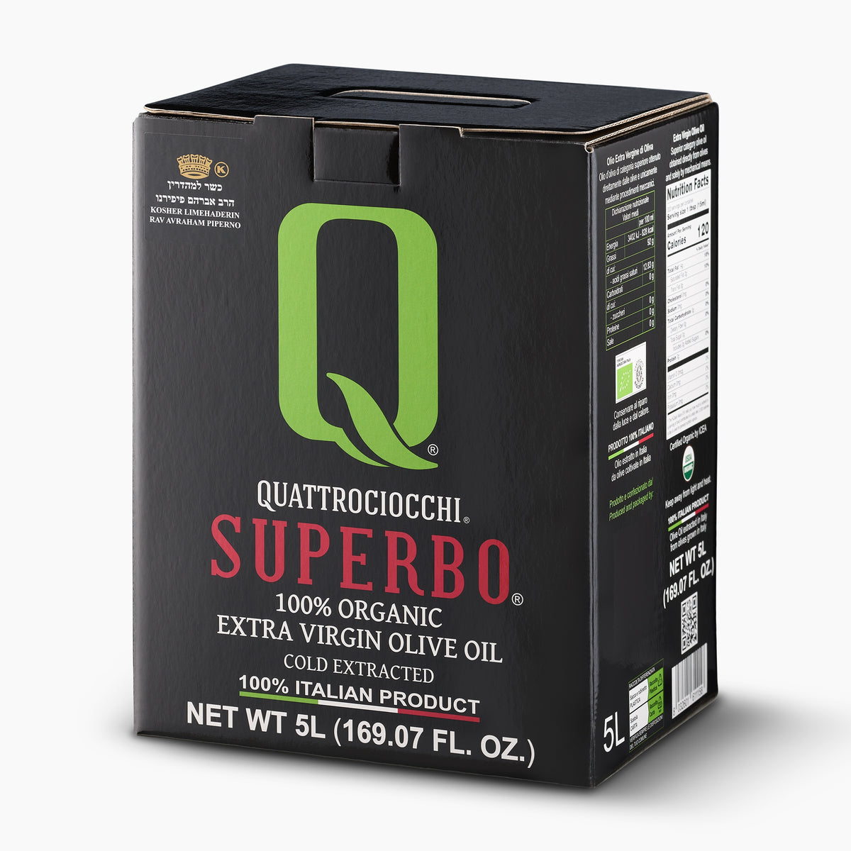 Angled view of Quattrociocchi Superbo Organic 5L bag-in-box.