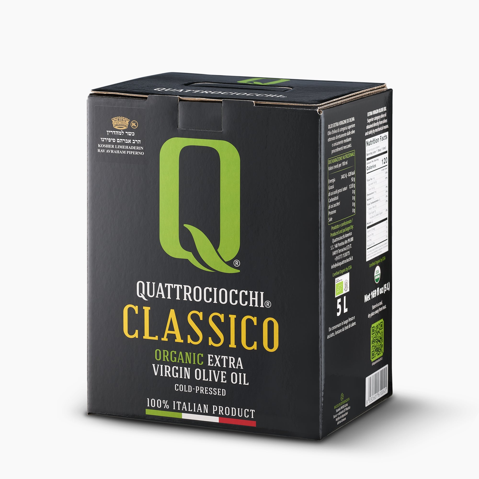 Angled view of Quattrociocchi Classico Organic 5L bag-in-box.