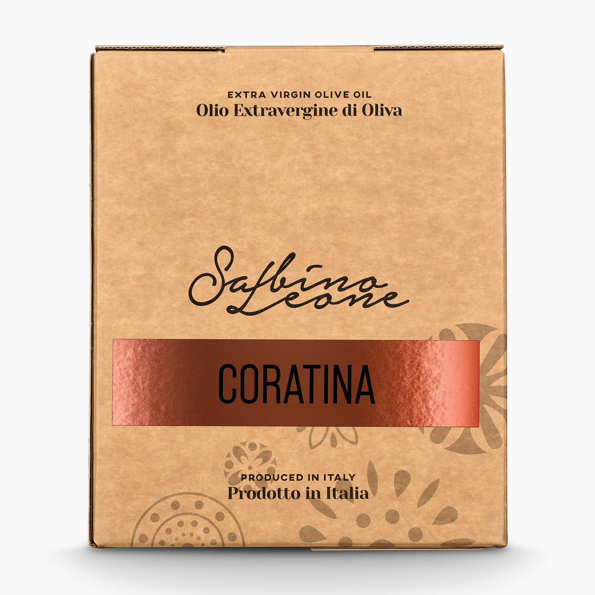 A 5L Bag-in-Box of Sabino Leone Coratina extra virgin olive oil from Puglia, Italy.