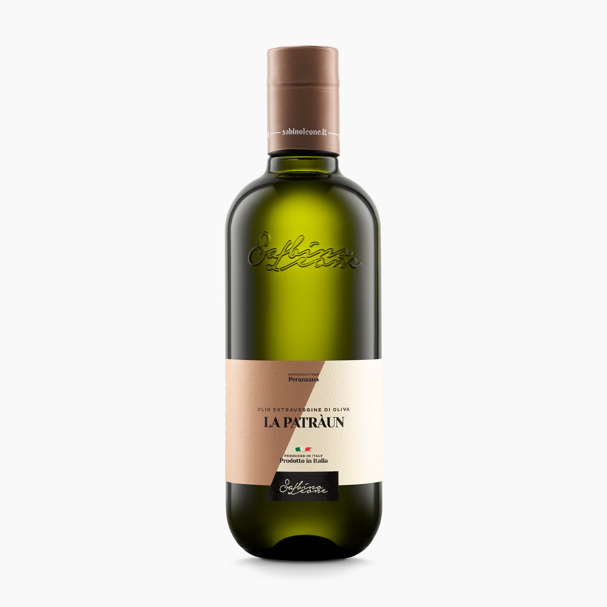 500 ml bottle of Sabino Leone La Patraun extra virgin olive oil.