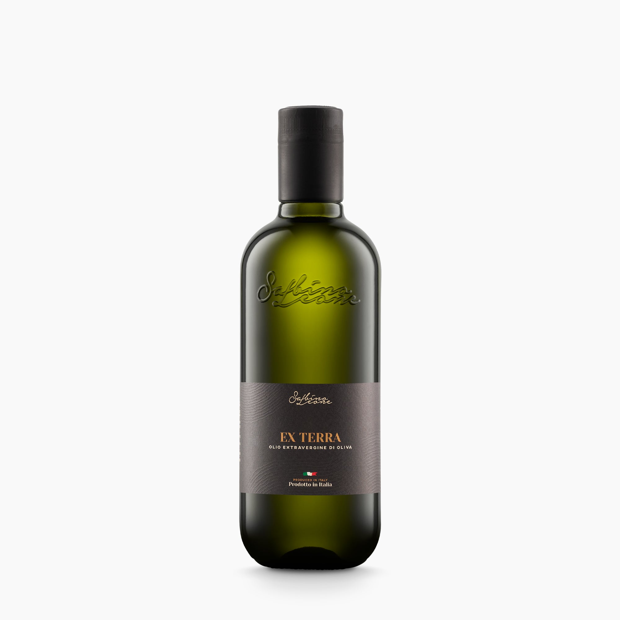 500 ml bottle of Sabino Leone Ex Terra extra virgin olive oil from Puglia, Italy.