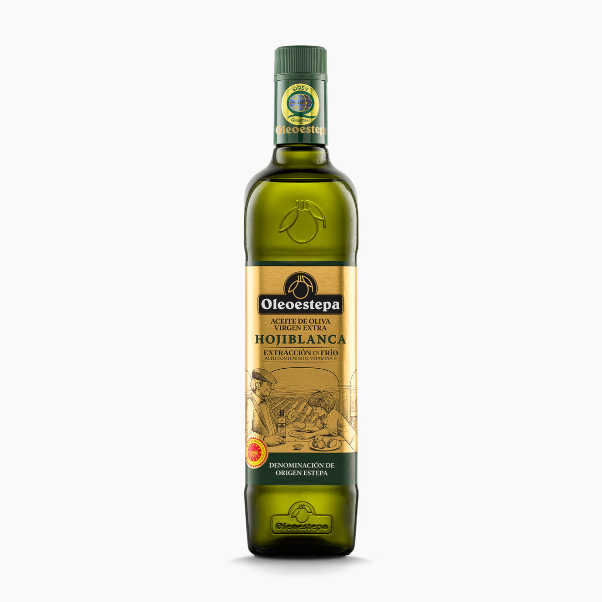 A 750 ml bottle of Oleoestepa Hojiblanca extra virgin olive oil from Andalusia, Spain.