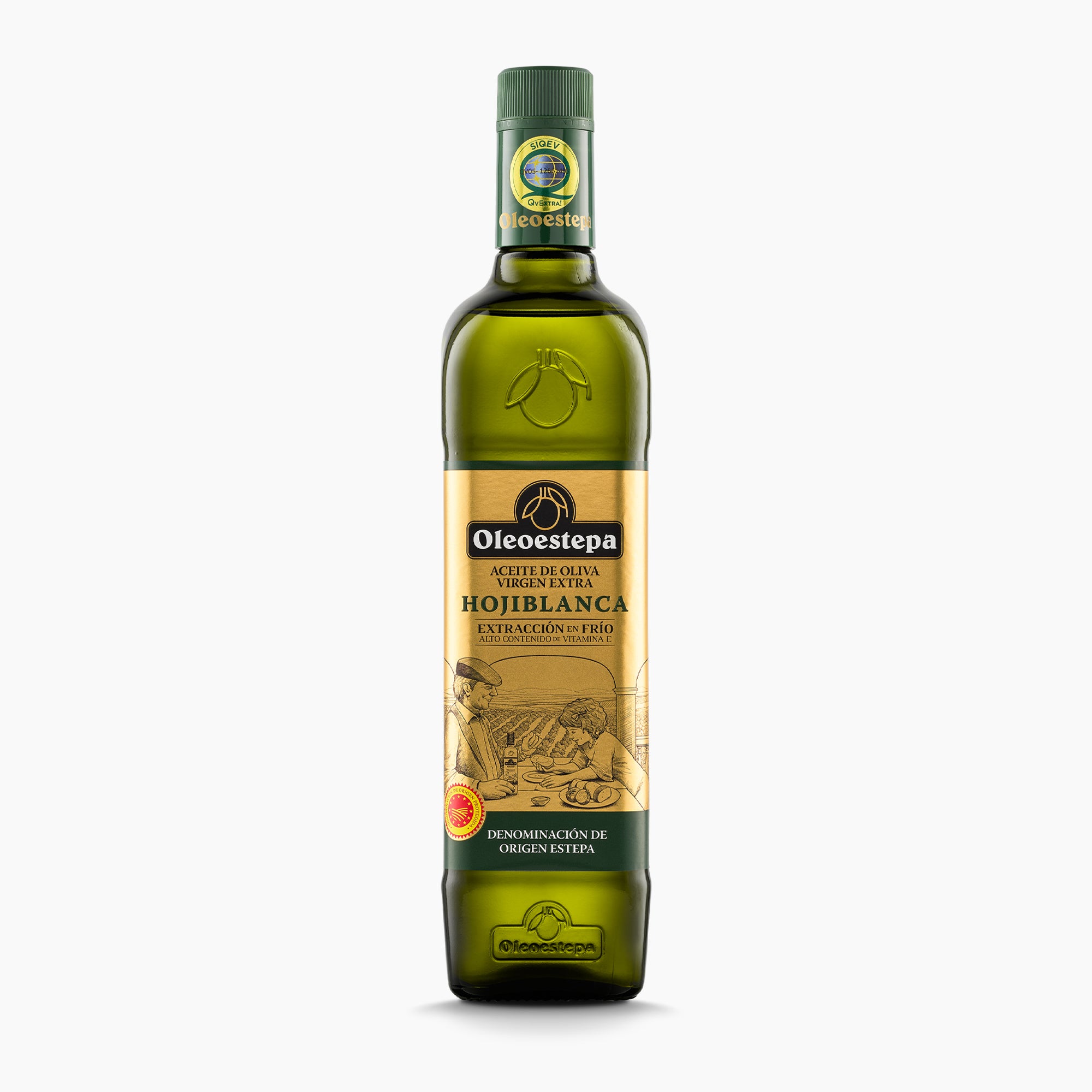 A 750 ml bottle of Oleoestepa Hojiblanca extra virgin olive oil from Andalusia, Spain.