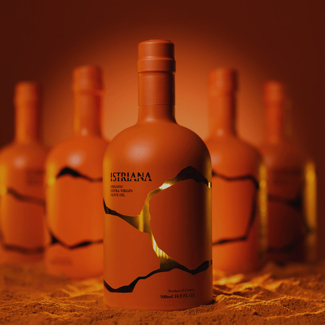 Istriana Organic extra virgin olive oil 500 ml bottles.