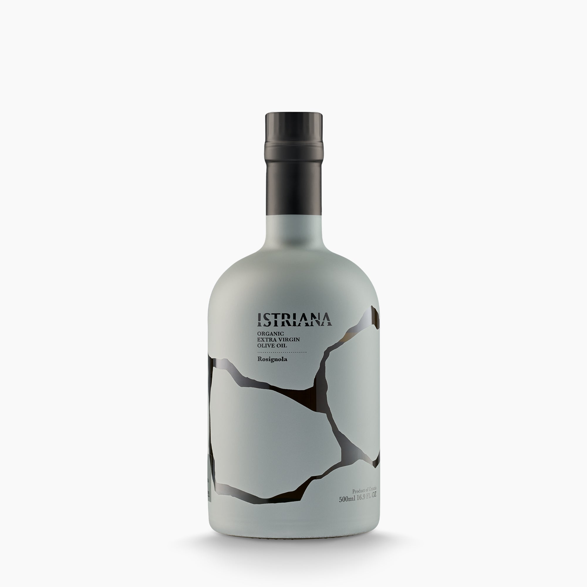 500 ml bottle of Istriana Organic Rosignola extra virgin olive oil from Istria, Croatia.