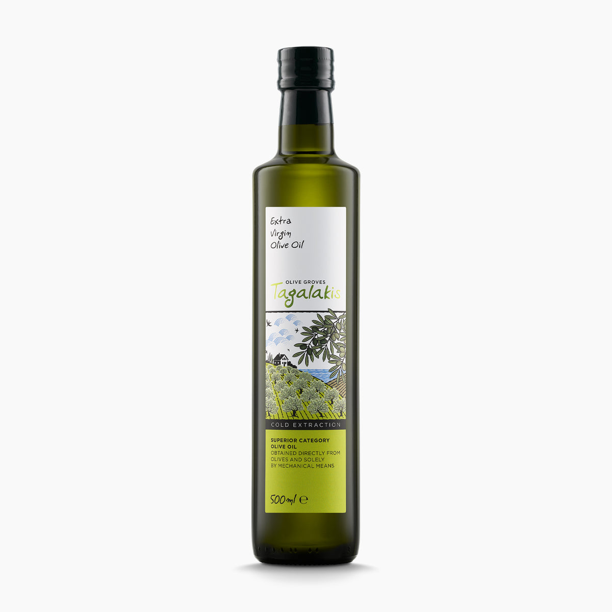 500 ml bottle of Tagalakis Elaiones extra virgin olive oil, from Peloponnese, Greece.
