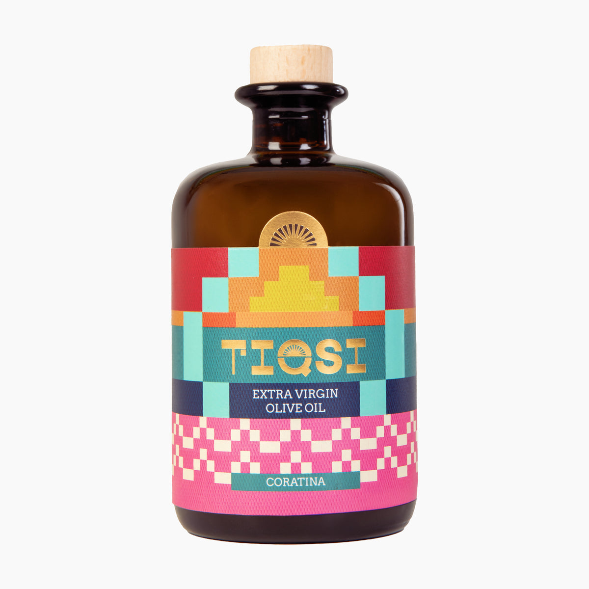 500 ml bottle of TIQSI Coratina Peruvian extra virgin olive oil.