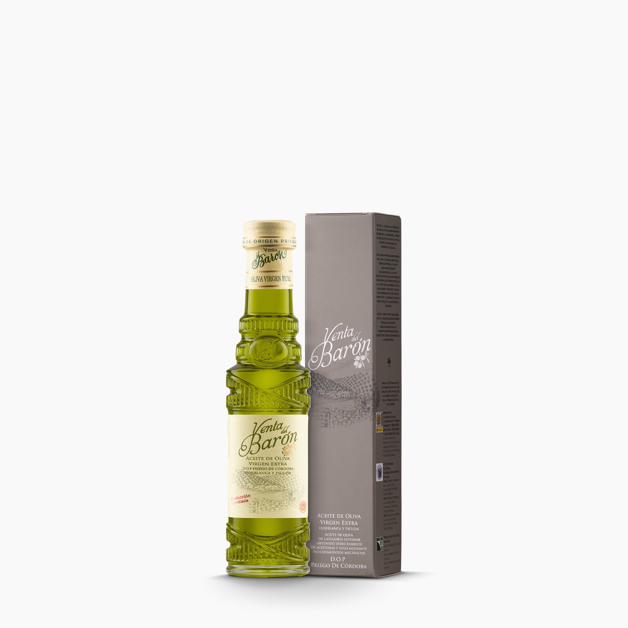 100 ml bottle of Venta del Baron extra virgin olive oil and its gift box.