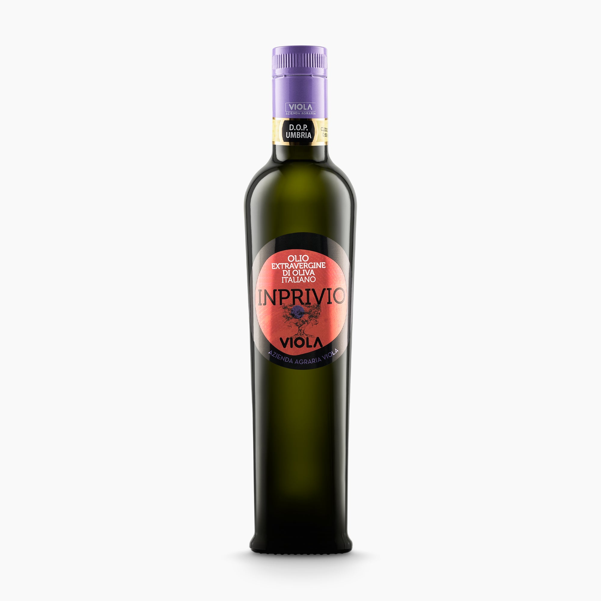 Viola Inprivio 500 ml extra virgin olive oil bottle from Umbria, Italy.
