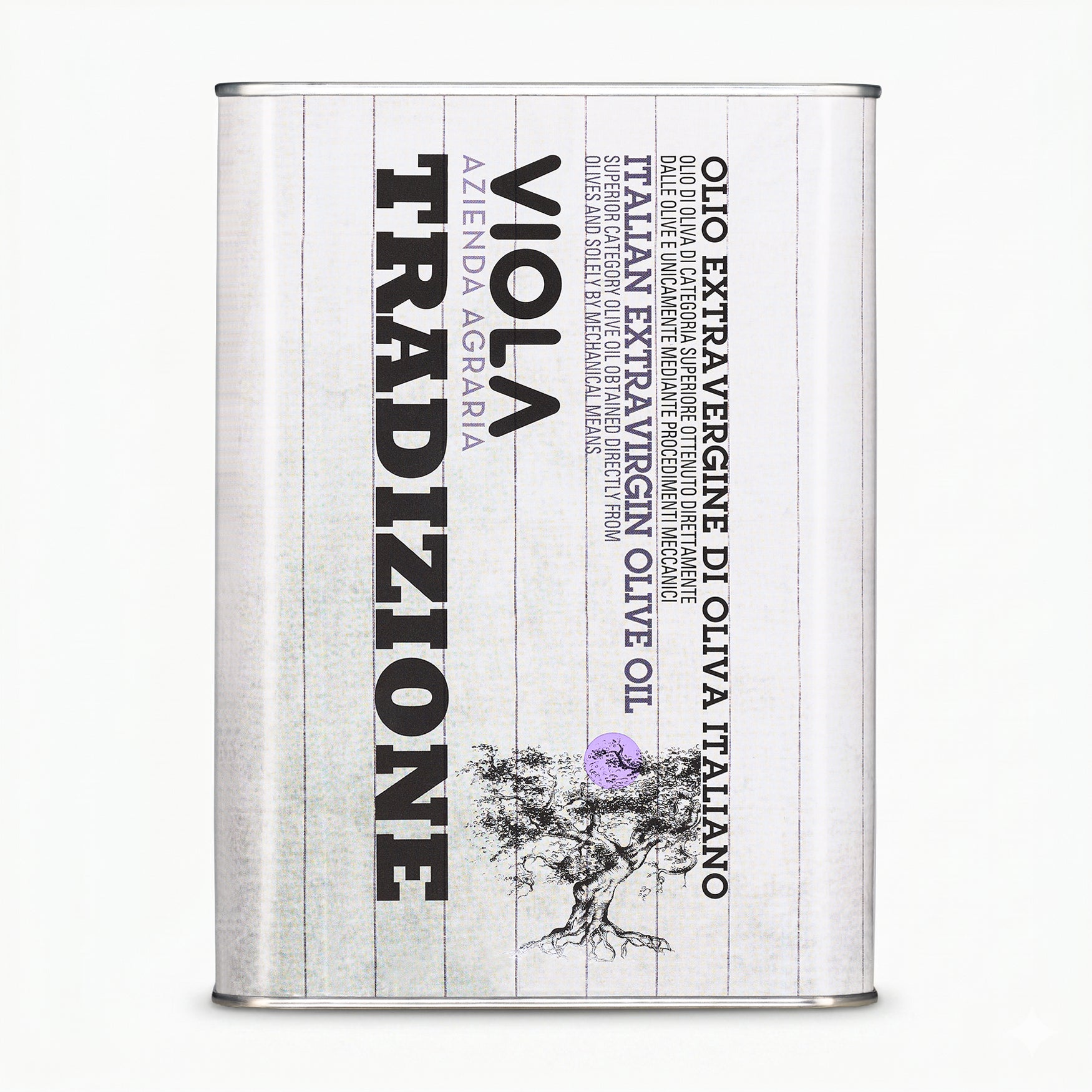 A 3L Tin of Viola Tradizione extra virgin olive oil from Umbria, Italy.