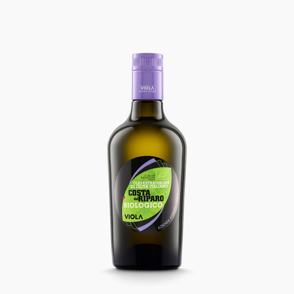 500 ml bottle of Viola Costa del Riparo Organic extra virgin olive oil.