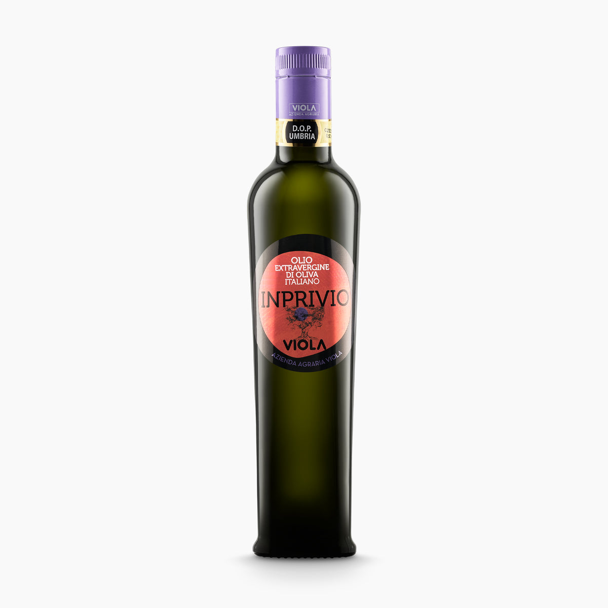 Viola Inprivio 500 ml extra virgin olive oil bottle from Umbria, Italy.