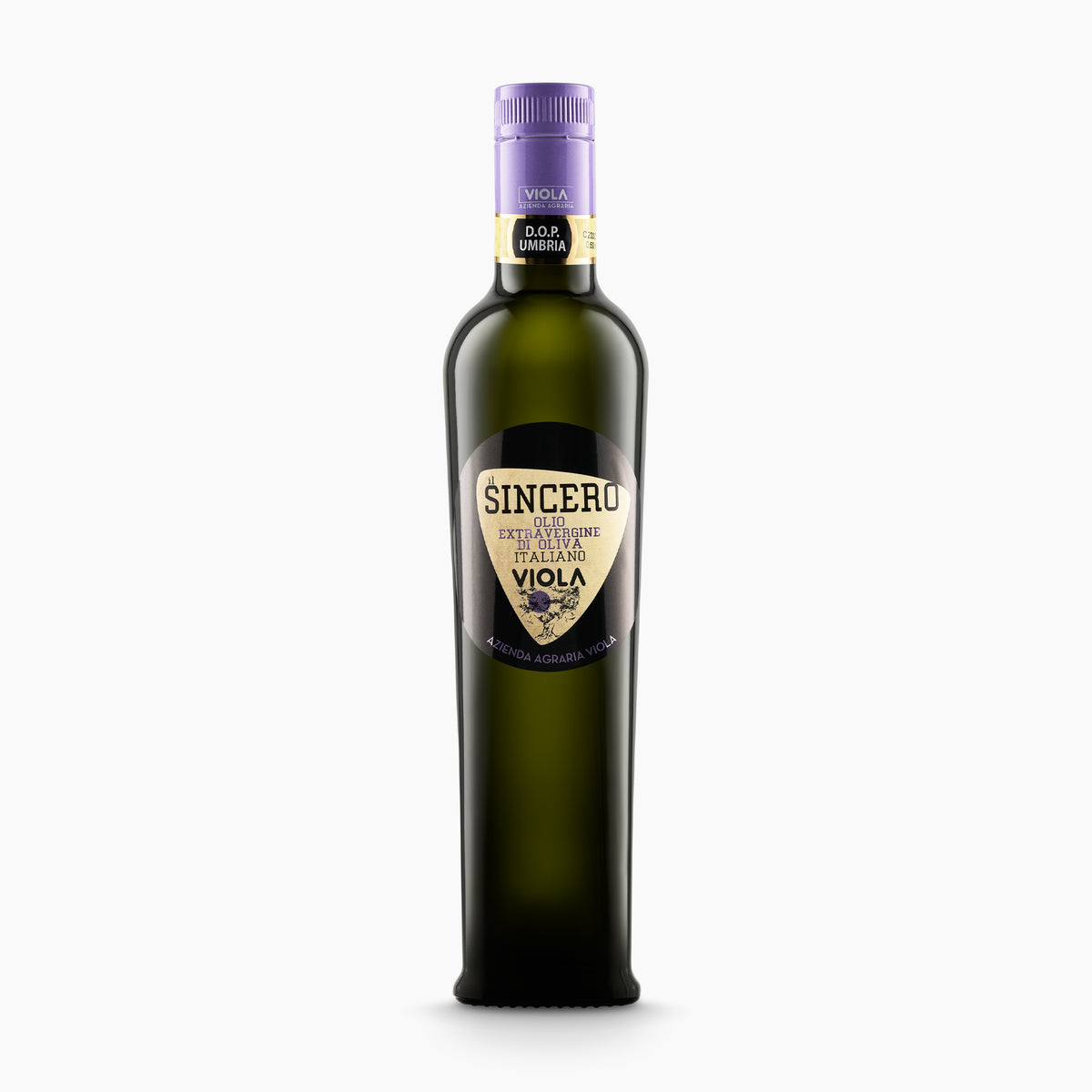 500 ml bottle of Viola Il Sincero extra virgin olive oil from Puglia, Italy.